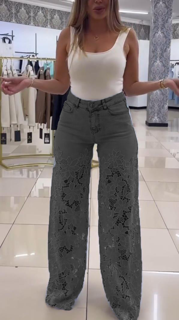 Damskie eleganckie koronkowe jeansy