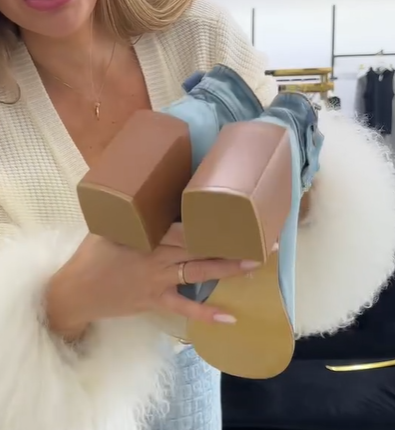 Madingi moteriški aukštakulniai bateliai iš džinsinio audinio su sagomis-LT