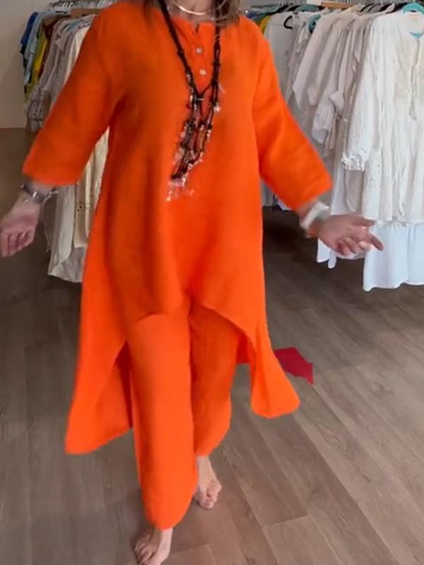 Garnitur damski lniany w kolorze monochromatycznym