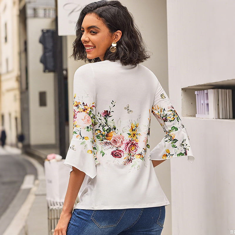 🌺 Γυναικείο Πουκάμισο με Στάμπα και V-Neck✨-GR