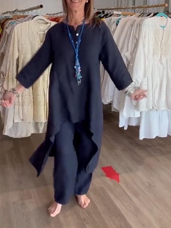 Garnitur damski lniany w kolorze monochromatycznym