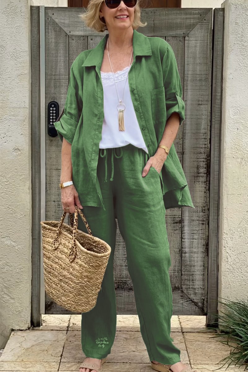 Dwuczęściowy komplet koszul codziennych z bawełny i lnu