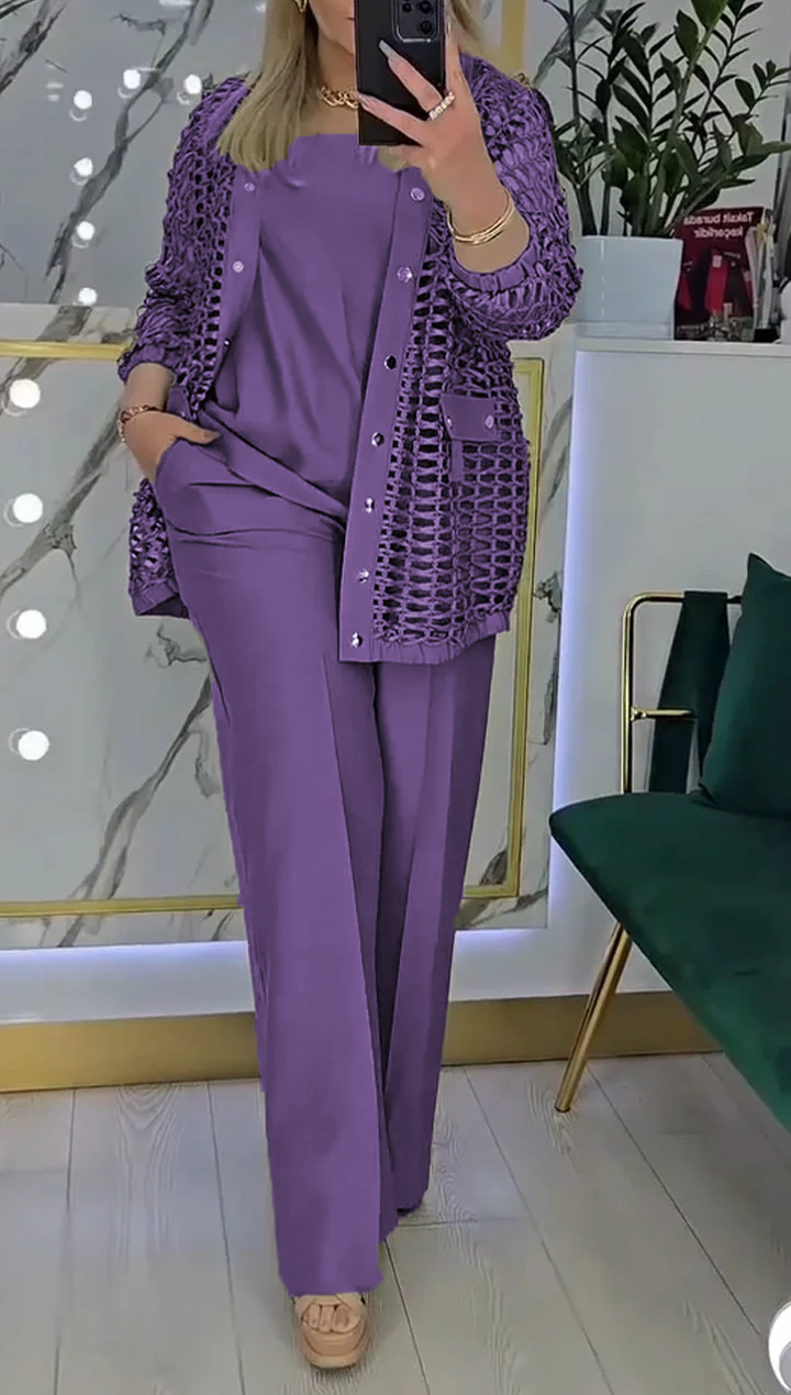 Trzyczęściowy damski kombinezon do dojazdów do pracy z wycięciem