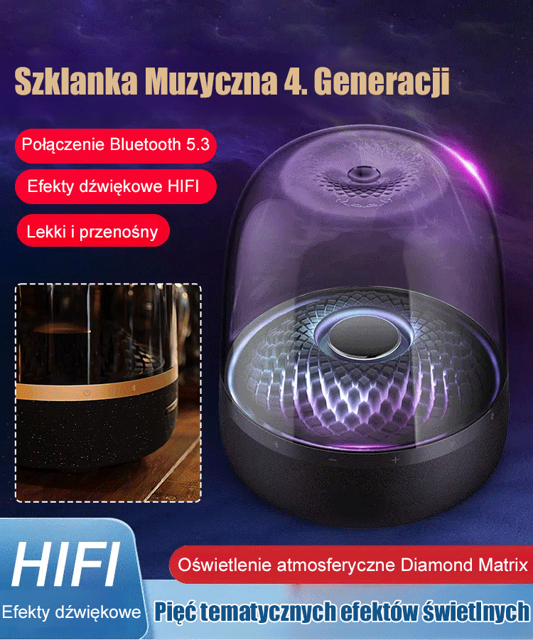 Nowy, przeszklony, kolorowy, lekki głośnik bluetooth