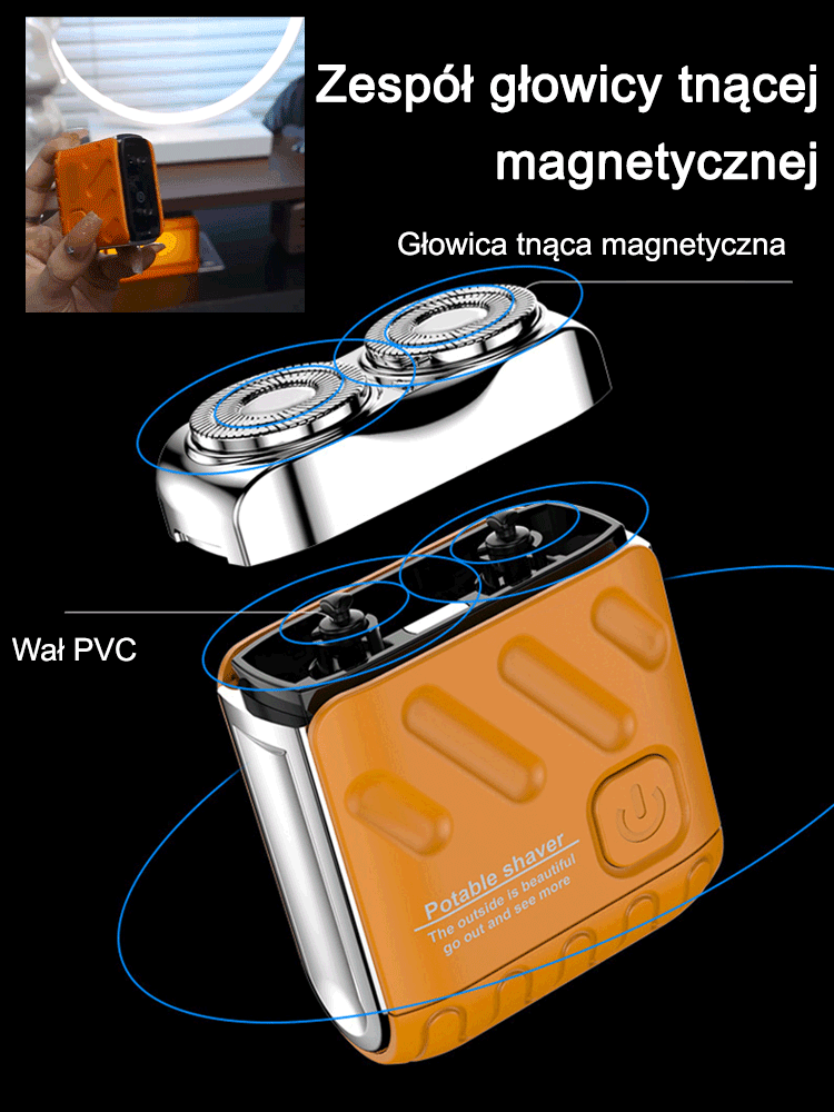 Mała stalowa maszynka do golenia z zawieszonym ostrzem magnetycznym