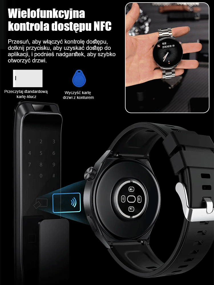 Zegarek z paskiem stalowym do monitorowania poziomu glukozy we krwi