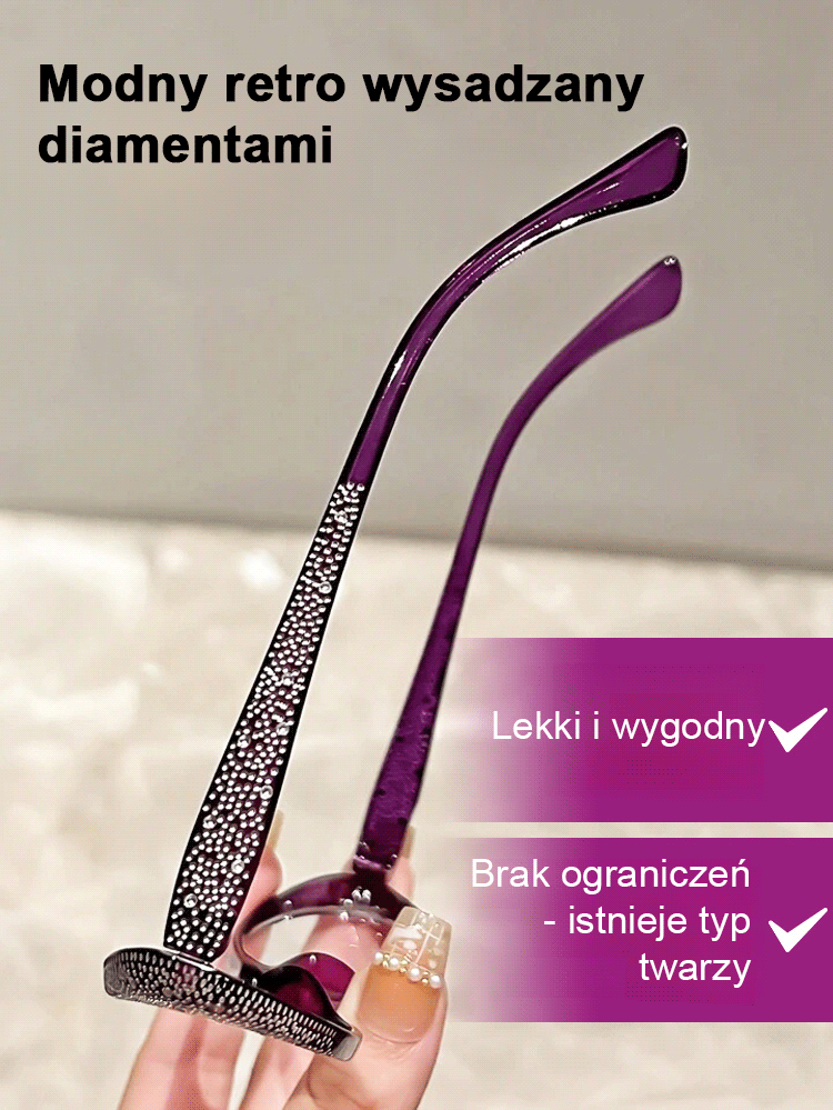 【Dla Pań】Modne okulary do czytania z ochroną przed światłem niebieskim i ozdobami z cyrkonii.
