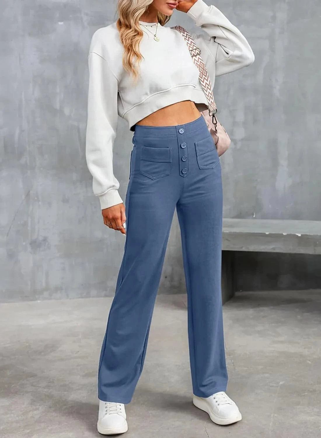 Elastyczne spodnie rekreacyjne z wysokim stanem