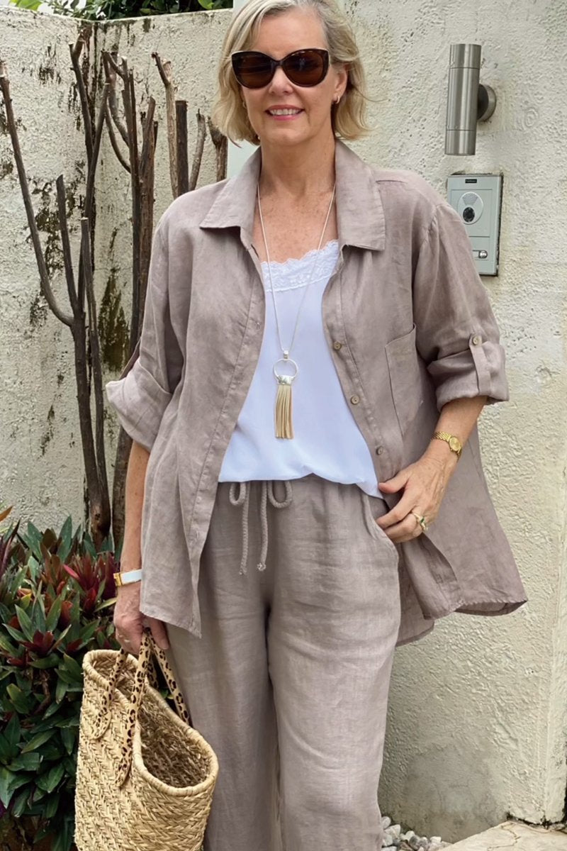 Dwuczęściowy komplet koszul codziennych z bawełny i lnu