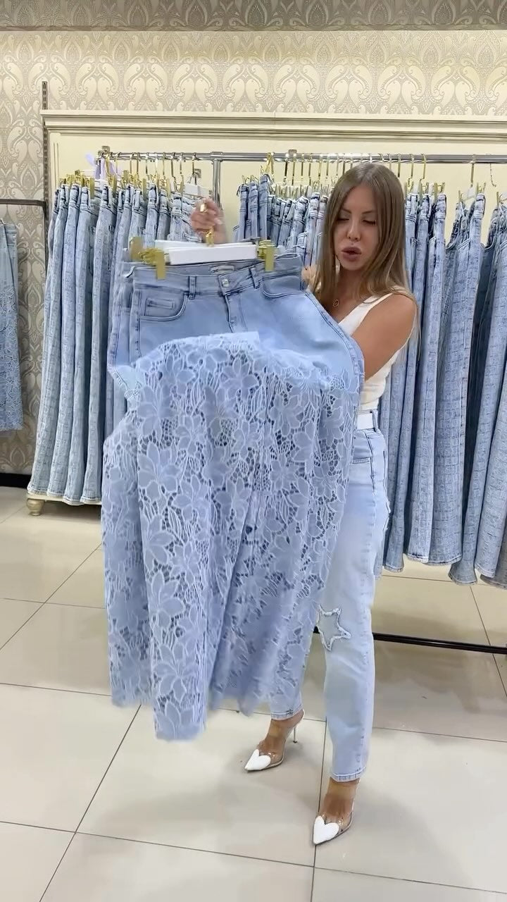 Damskie eleganckie koronkowe jeansy