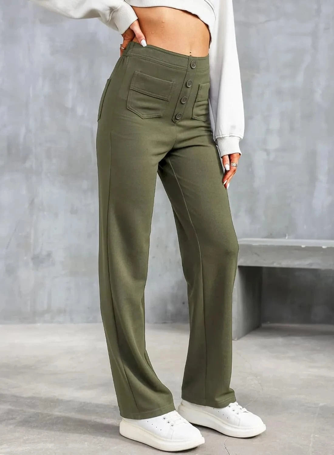 Elastyczne spodnie rekreacyjne z wysokim stanem