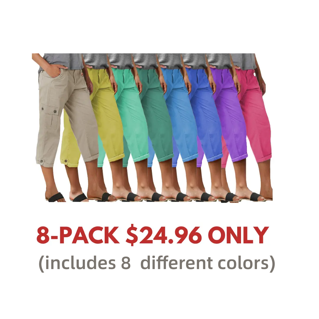 Spodnie Capri z kieszeniami i średnim stanem, zakładkami u dołu i kilkoma kieszeniami