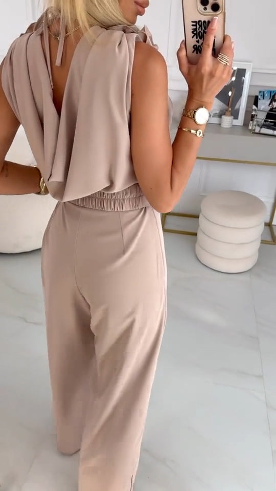 Letni damski kombinezon bez rękawów z trójwymiarowym kwiatowym wzorem i dekoltem w serek