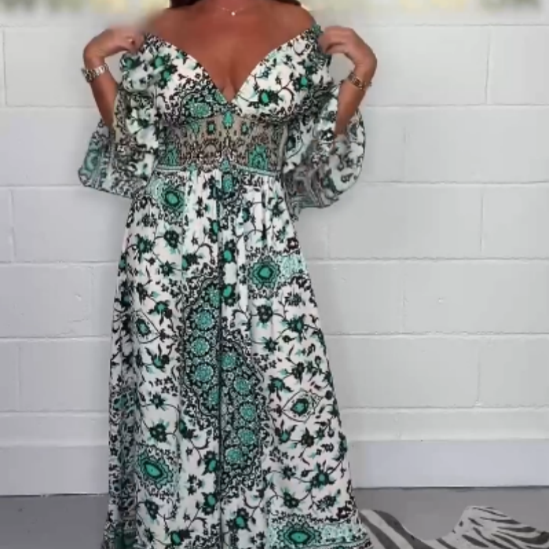 S-5XL🥰Γυναικεία ολόσωμη φόρμα με στάμπα και V λαιμόκοψη-GR