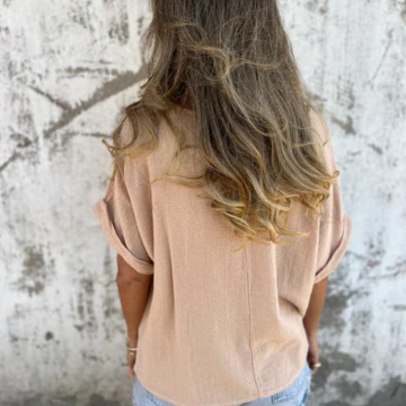 Jednolity kolor, okrągły dekolt, krótki rękaw