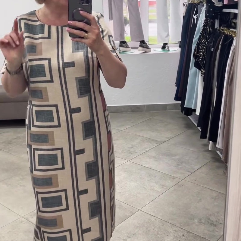 Sukienka damska casualowa z krótkimi rękawami i okrągłym dekoltem