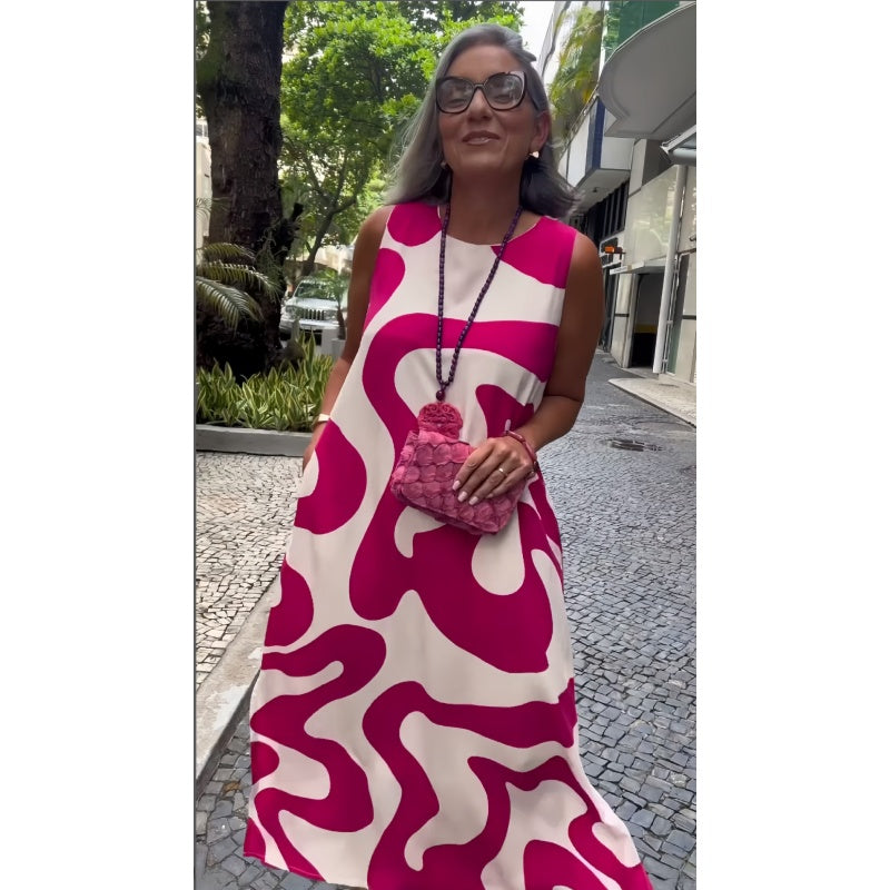 Okrągły dekolt, nadruk, bez rękawów, swobodne, modne sukienki