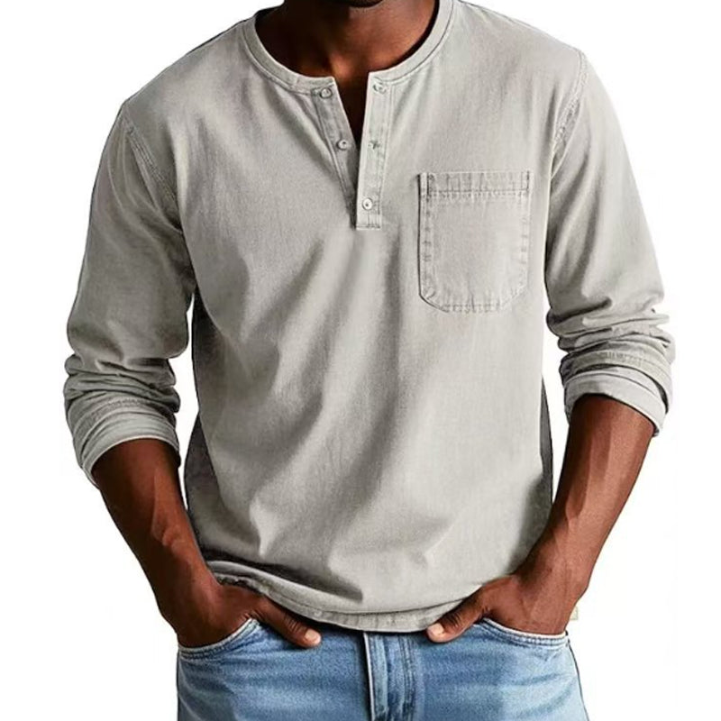 Męska koszula z długim rękawem i kieszeniami w stylu vintage