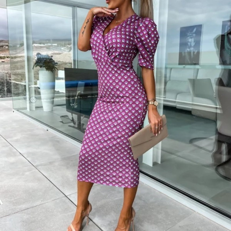 Damskie sukienki z krótkim rękawem i dekoltem w serek