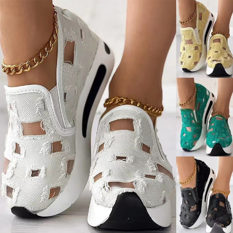 Sandały damskie z grubej siateczki z płótna