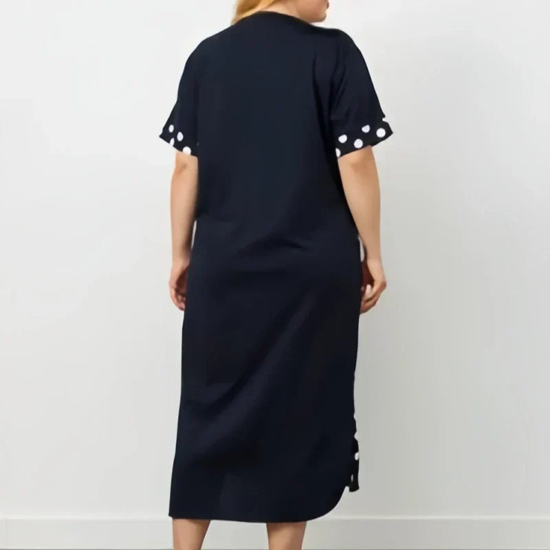 Γυναικεία καλοκαιρινά φαρδιά φορέματα με κοντά μανίκια και στάμπα σε γραμμή Α-GR