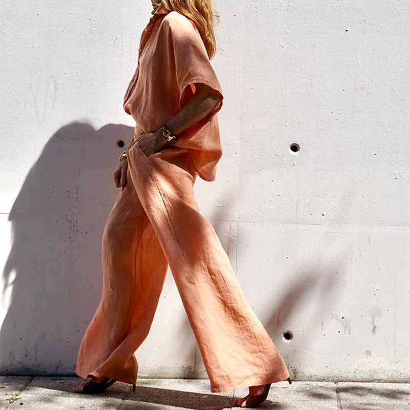 Dwuczęściowy komplet damski Casual z bawełny i lnu