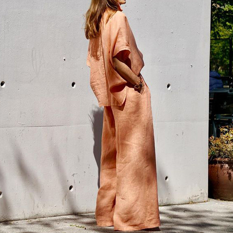 Dwuczęściowy komplet damski Casual z bawełny i lnu