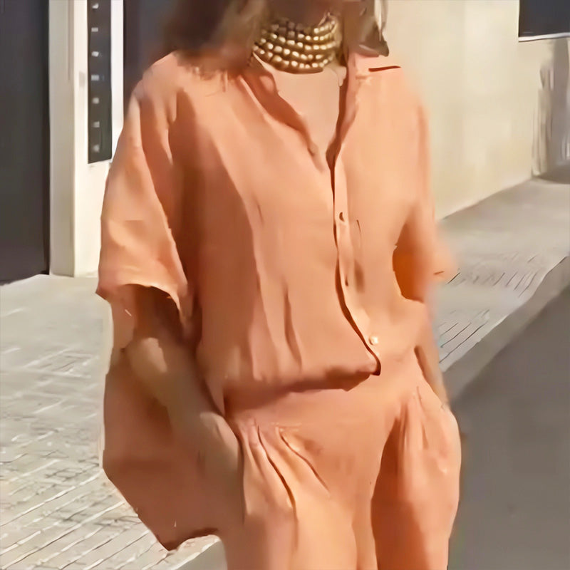 Dwuczęściowy komplet damski Casual z bawełny i lnu