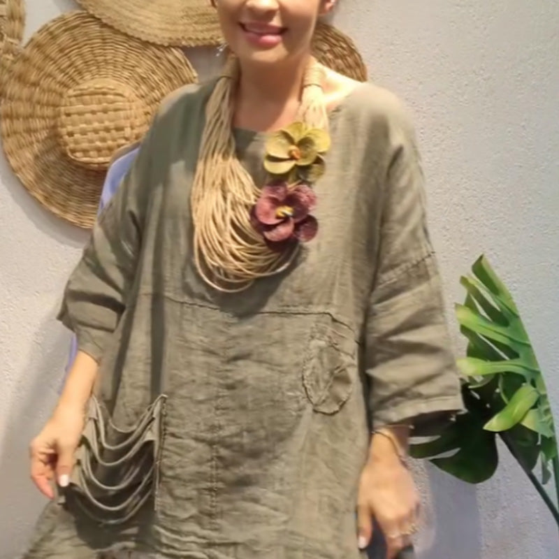 ✨Lniany top z kieszeniami bocznymi dla kobiet o luźnym kroju