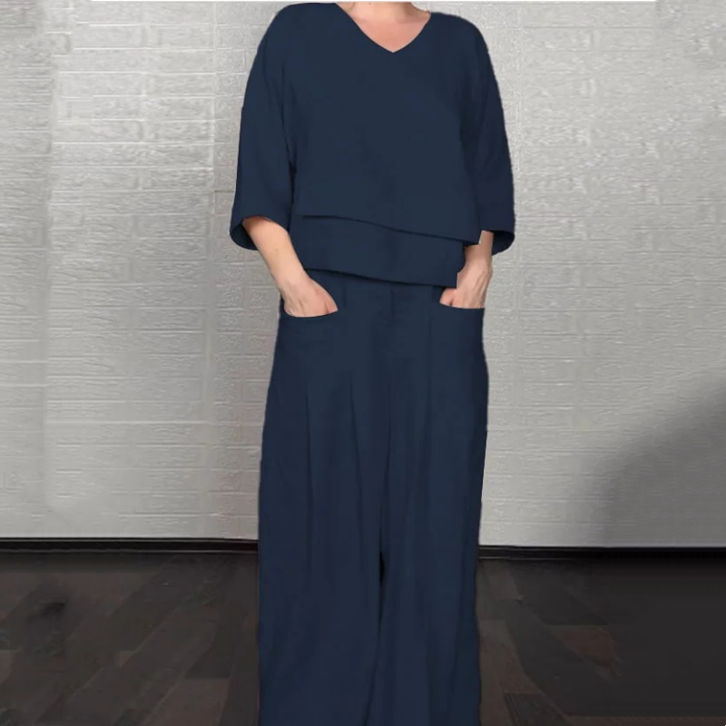 Nieregularny dół Bawełniany lniany zestaw dwuczęściowy z krótkim rękawem