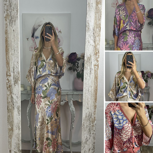 🏆🌸Dwuczęściowy komplet dla kobiet: top z dekoltem w serek i długa spódnica