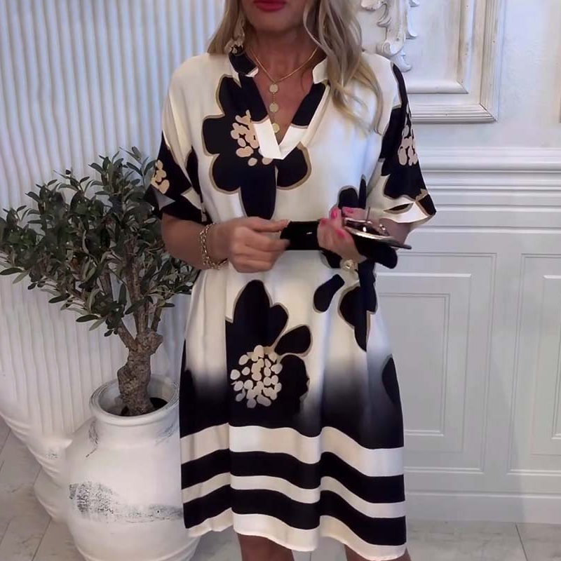 🌸😘Damska luźna sukienka z nadrukiem i głębokim dekoltem w serek🔥