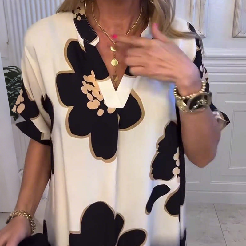 🌸😘Damska luźna sukienka z nadrukiem i głębokim dekoltem w serek🔥