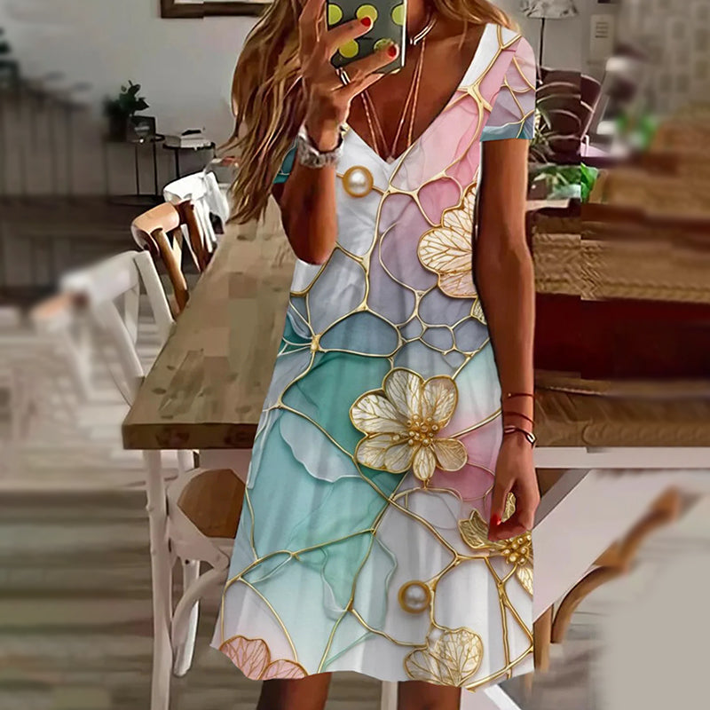 Eleganckie damskie sukienki z dekoltem w serek z nadrukiem