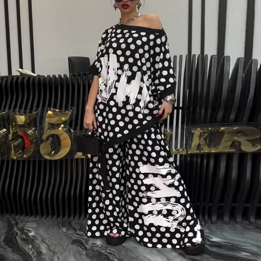 Komplet 2-częściowy: oversize'owy top i szerokie spodnie dla kobiet