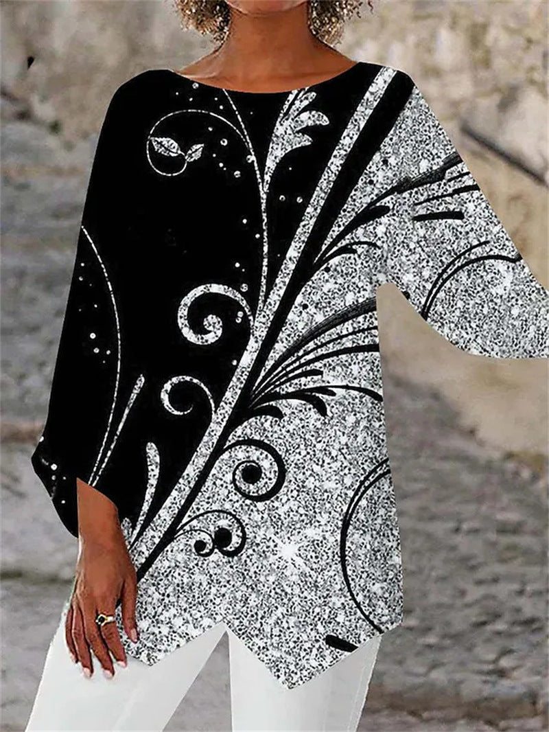 [S-5XL]Nowa 2025 koszula z nadrukiem, okrągłym dekoltem i długim rękawem