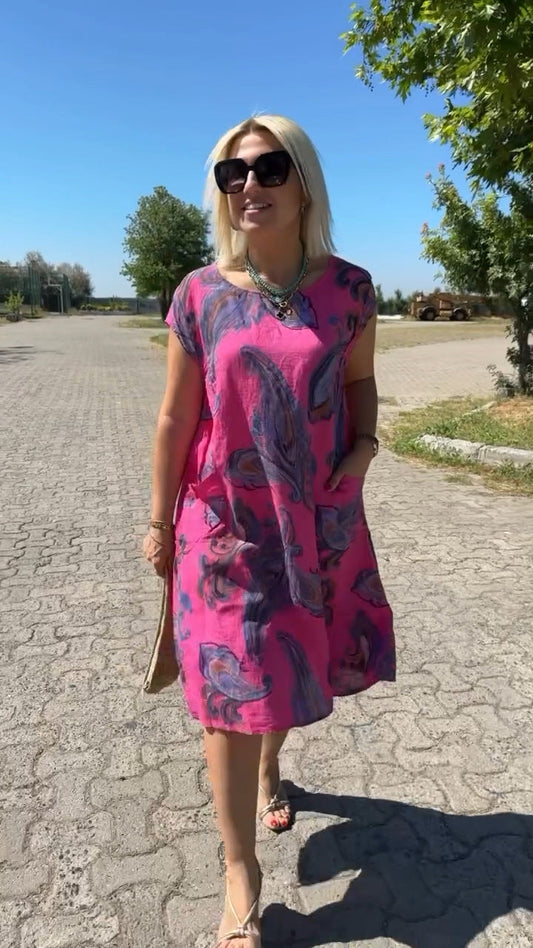 Obleka iz bombaža in lana s potiskom-SI