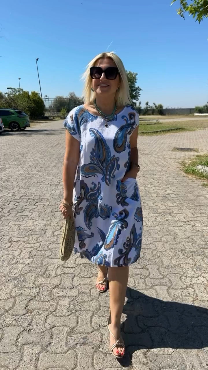Obleka iz bombaža in lana s potiskom-SI