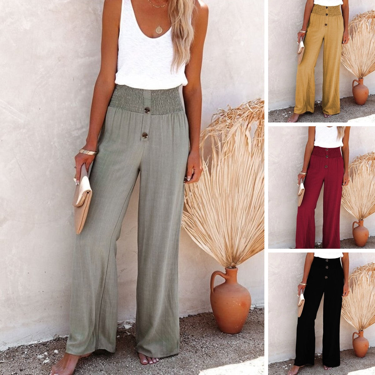 😍Lniane spodnie damskie z wysokim stanem
