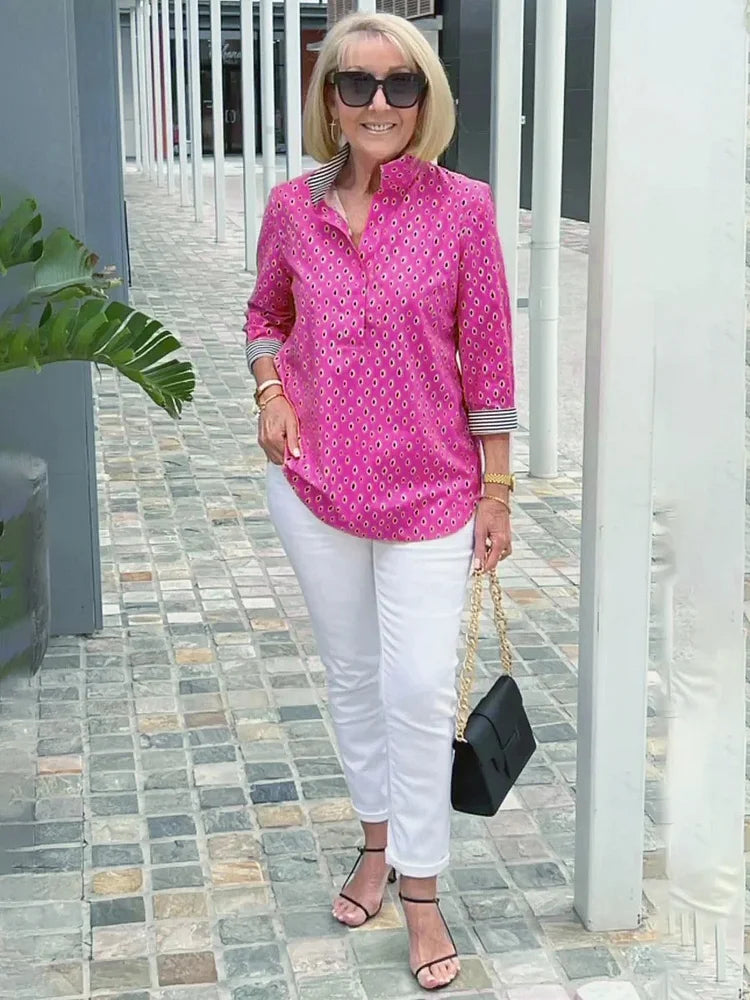 🌈2025 Koszula ze stójką i nadrukowanymi rękawami 3/4