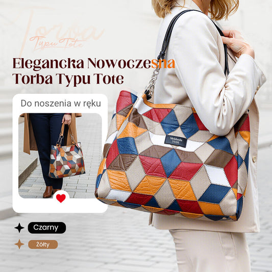 🥳 👜Modna torba typu tote z geometrycznym wzorem i dużą pojemnością