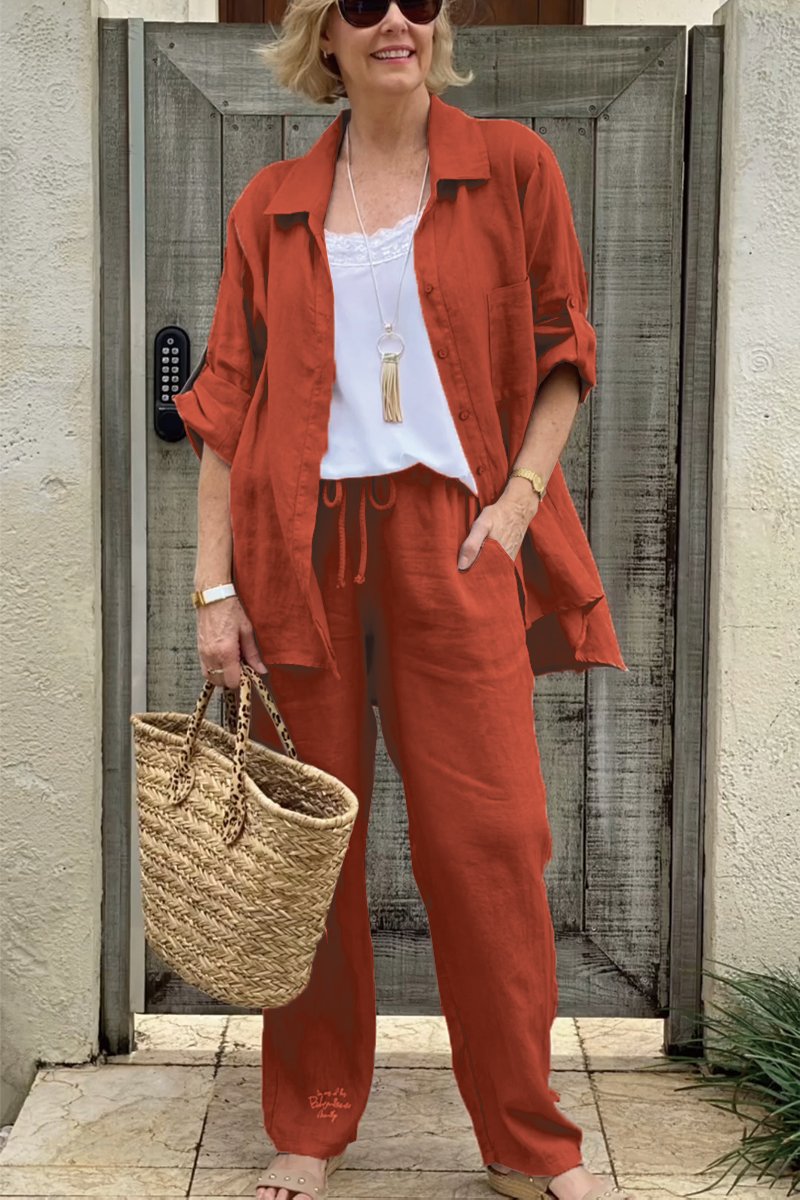 Dwuczęściowy komplet koszul codziennych z bawełny i lnu