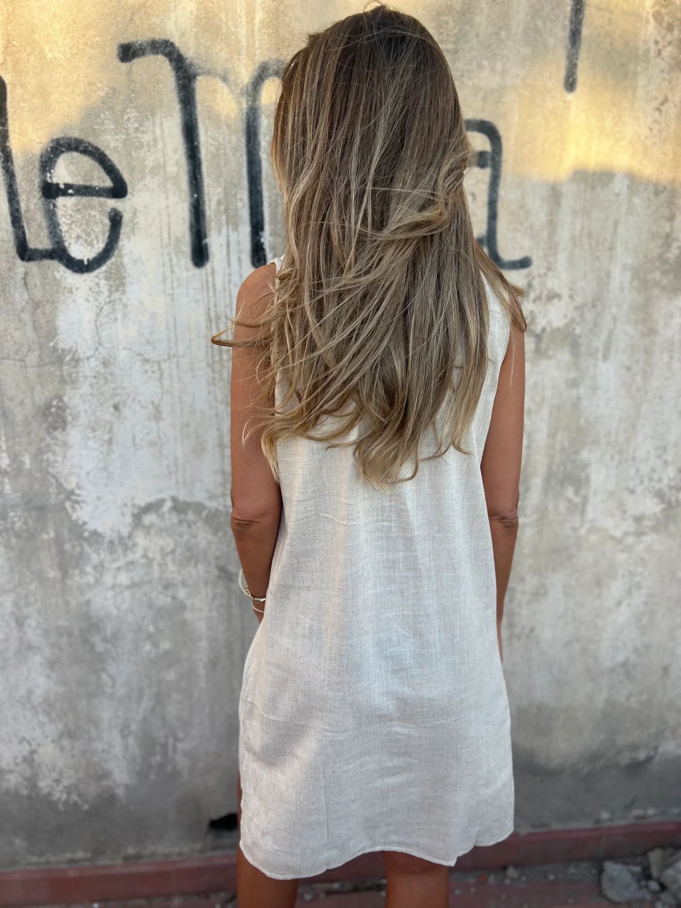 Damska stała kolorowa bawełniana i lniana sukienka