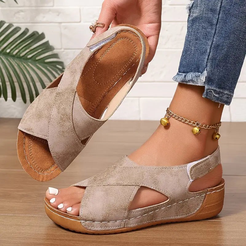 Νέα vintage σανδάλια, στιβαρά wedge σανδάλια-GR