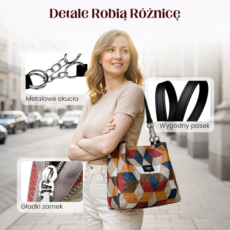 🥳 👜Modna torba typu tote z geometrycznym wzorem i dużą pojemnością
