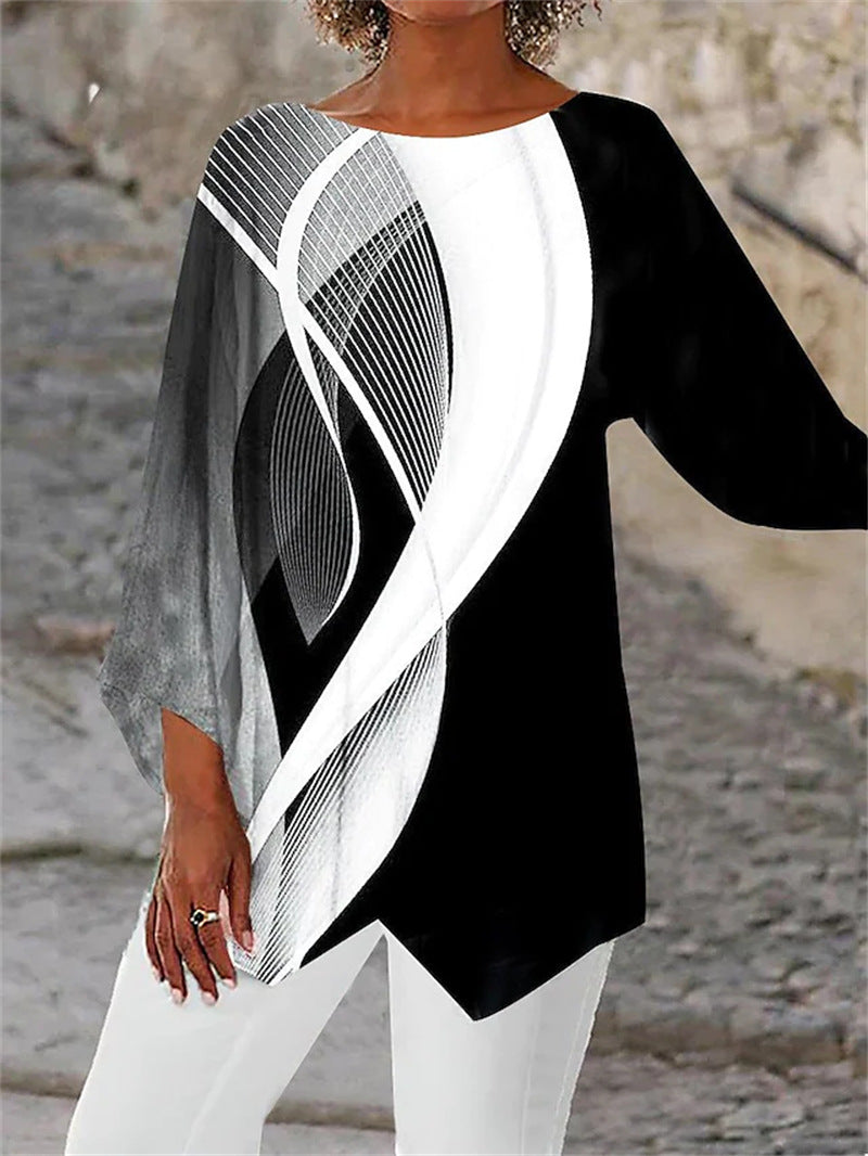 [S-5XL]Nowa 2025 koszula z nadrukiem, okrągłym dekoltem i długim rękawem