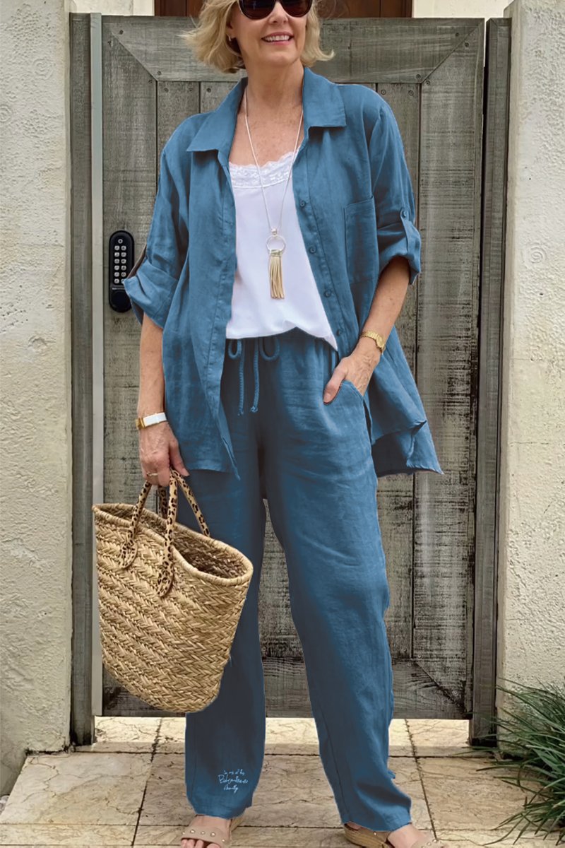 Dwuczęściowy komplet koszul codziennych z bawełny i lnu