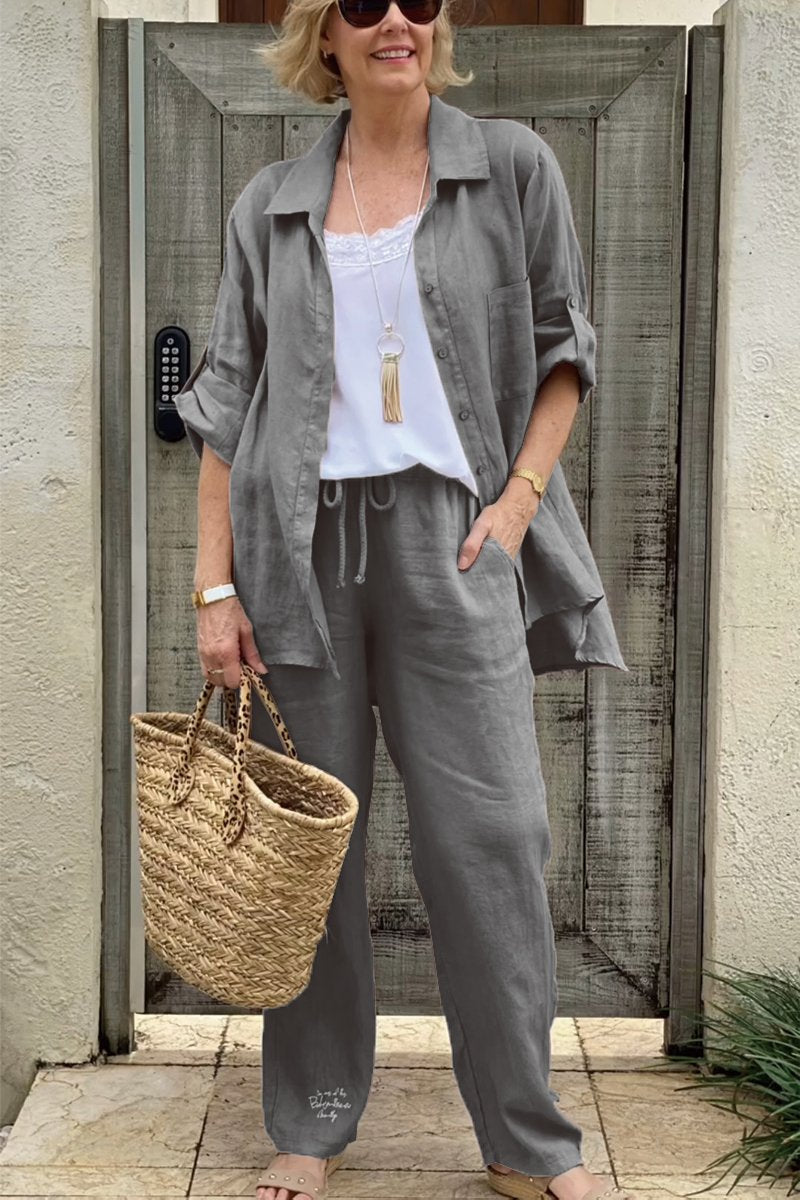 Dwuczęściowy komplet koszul codziennych z bawełny i lnu