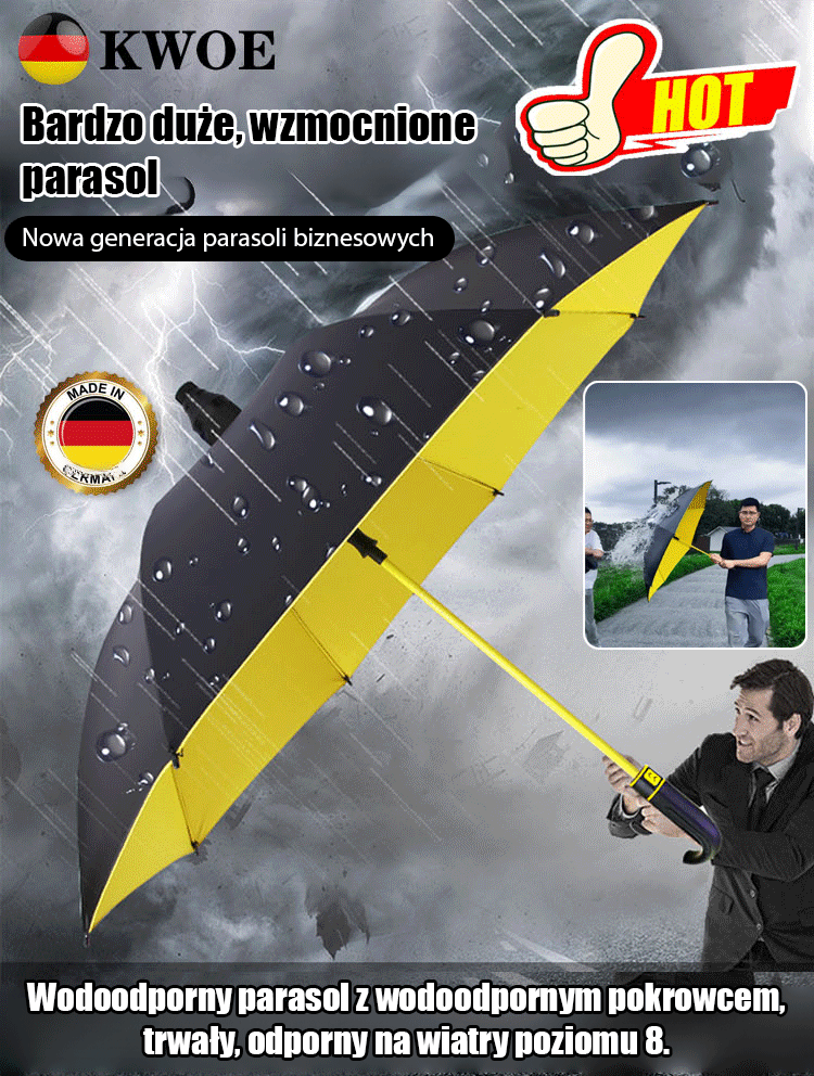 Samozwijający się piętrowy parasol odporny na sztorm