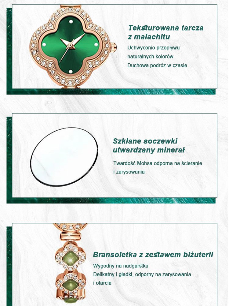 Szmaragdowa bransoletka z koniczyną dla kobiety